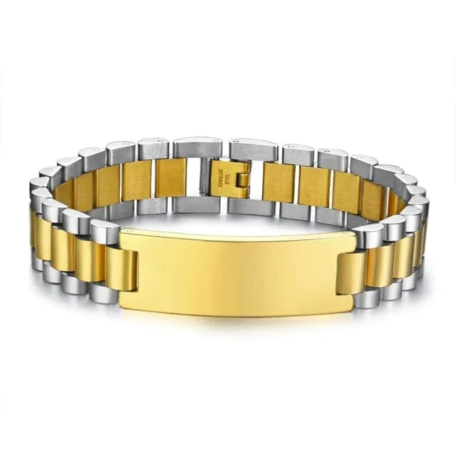 10MM -15.5MM LUXURY METAL ID BRACELET PREMIUM OYSTER STYLE BAND PERSONALIZED ENGRAVING BRACELETS GIFT FOR HIM