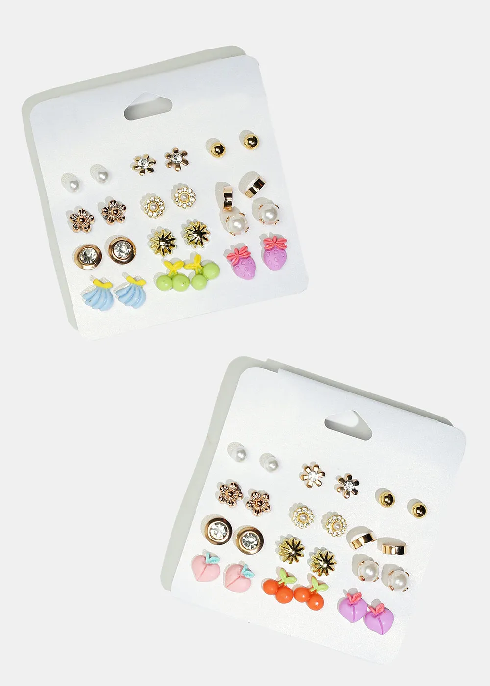 12-Pair Flower & Fruit Stud Earrings