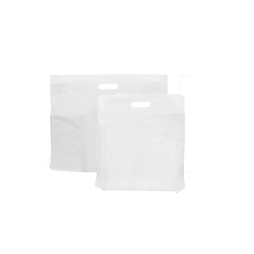 14 x 14 x 4 30mu White Patch Handle Plastic Carrier Bags (B3)