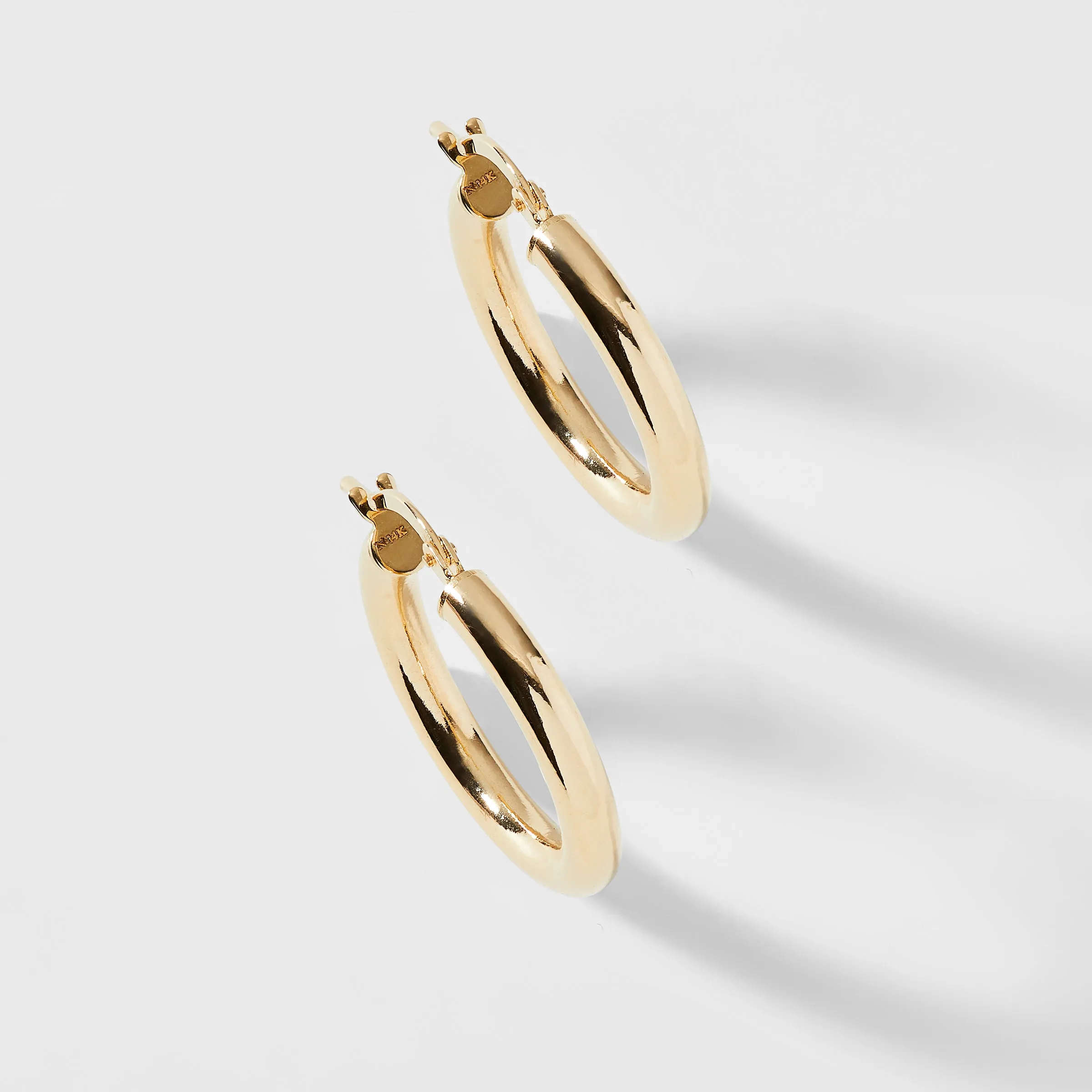 14KT GOLD 21MM TUBE HOOP EARRINGS