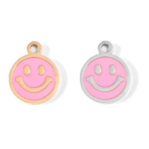 18K Gold PVD Stainless Steel Epoxy Pink Smiley Face Charm / PDL0005