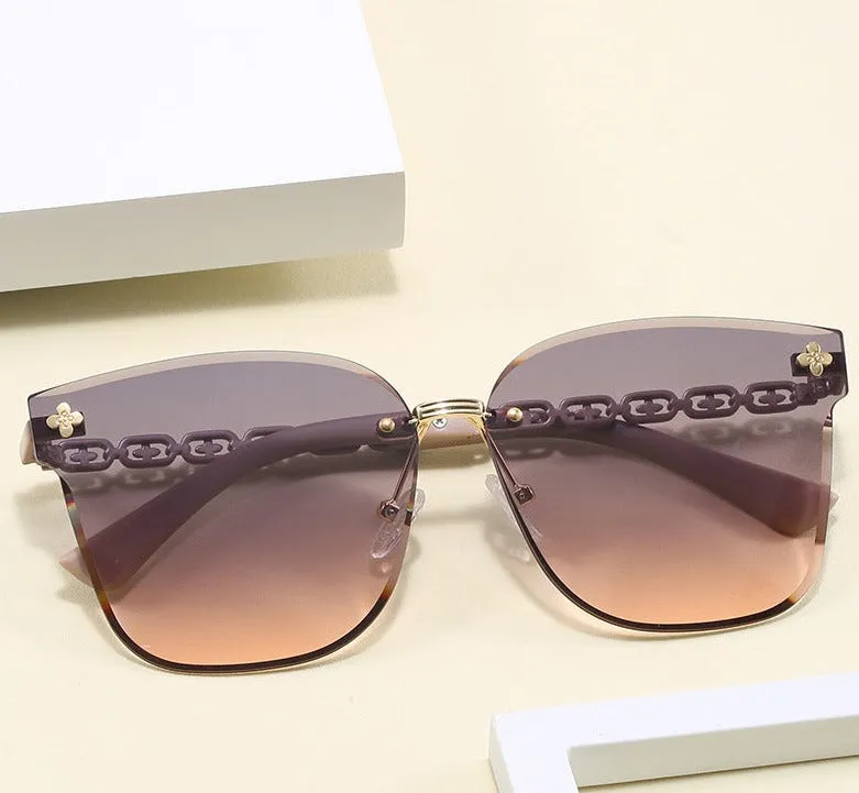 2024 New Frameless Sunglasses Metal Four-Leaf Clover Internet Celebrity Anchor Same Style Women's Sunglasses Fashion