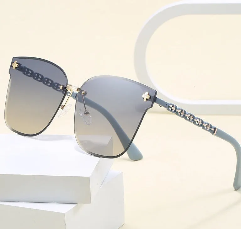 2024 New Frameless Sunglasses Metal Four-Leaf Clover Internet Celebrity Anchor Same Style Women's Sunglasses Fashion