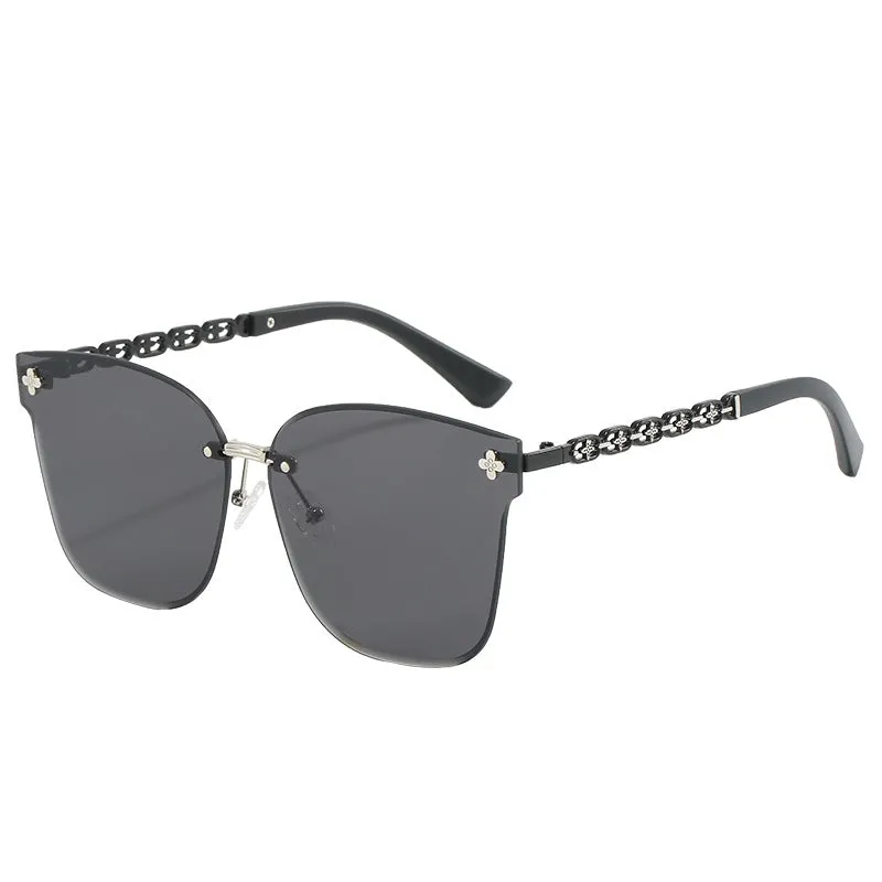 2024 New Frameless Sunglasses Metal Four-Leaf Clover Internet Celebrity Anchor Same Style Women's Sunglasses Fashion