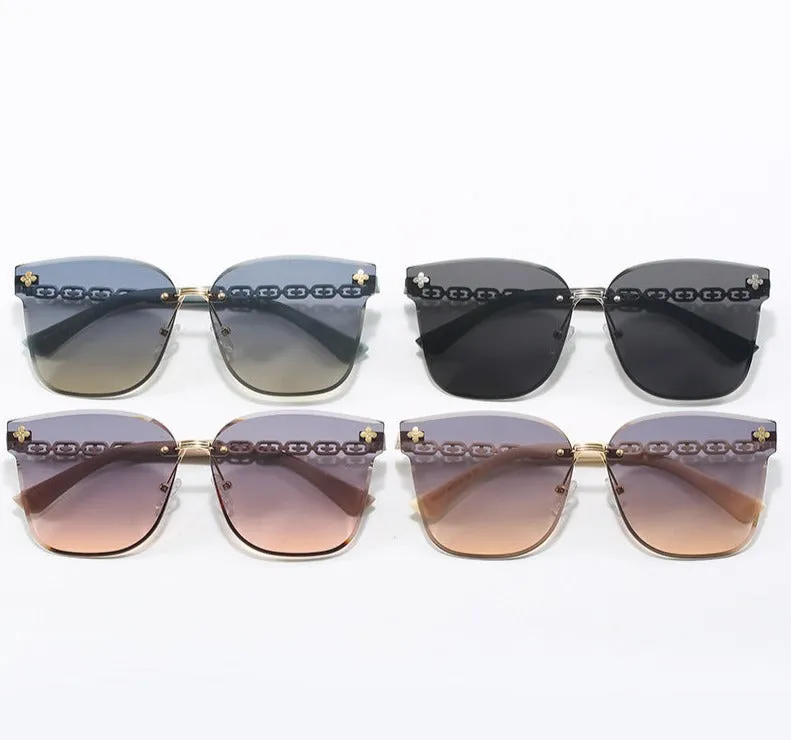 2024 New Frameless Sunglasses Metal Four-Leaf Clover Internet Celebrity Anchor Same Style Women's Sunglasses Fashion