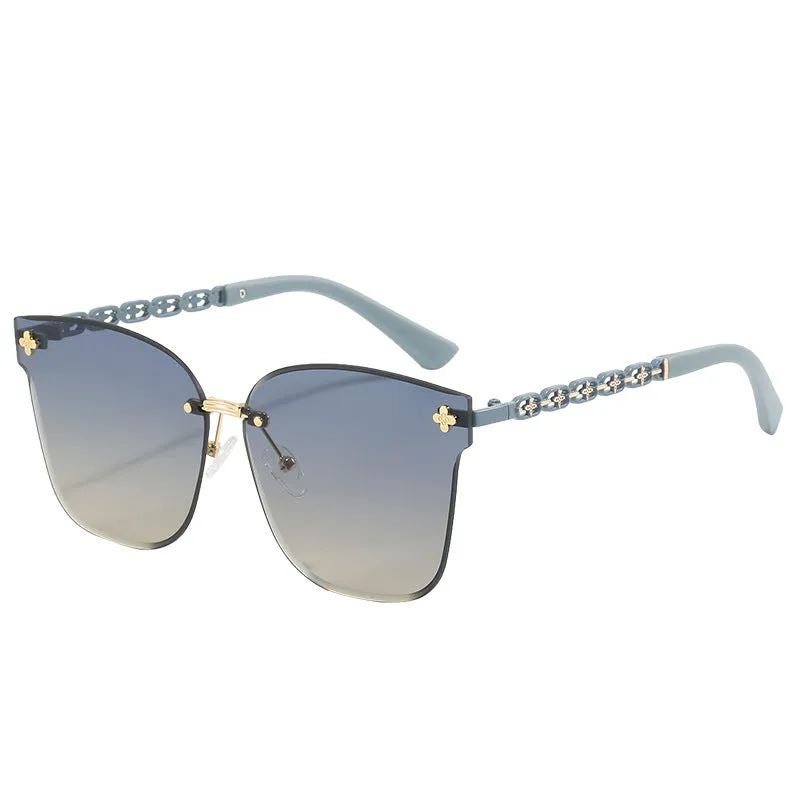 2024 New Frameless Sunglasses Metal Four-Leaf Clover Internet Celebrity Anchor Same Style Women's Sunglasses Fashion