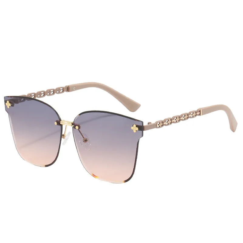 2024 New Frameless Sunglasses Metal Four-Leaf Clover Internet Celebrity Anchor Same Style Women's Sunglasses Fashion