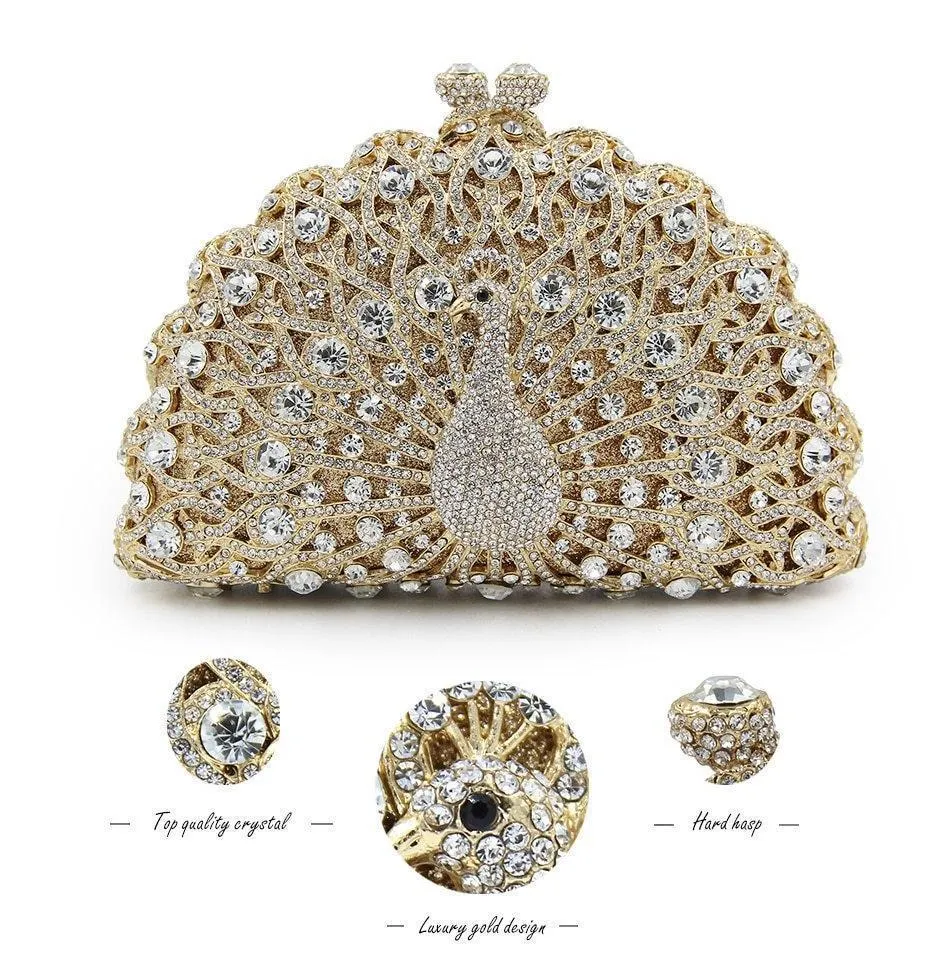 23 Colors, Luxury Crystal Evening Bag Peacock Clutch diamond party bling purse SALE