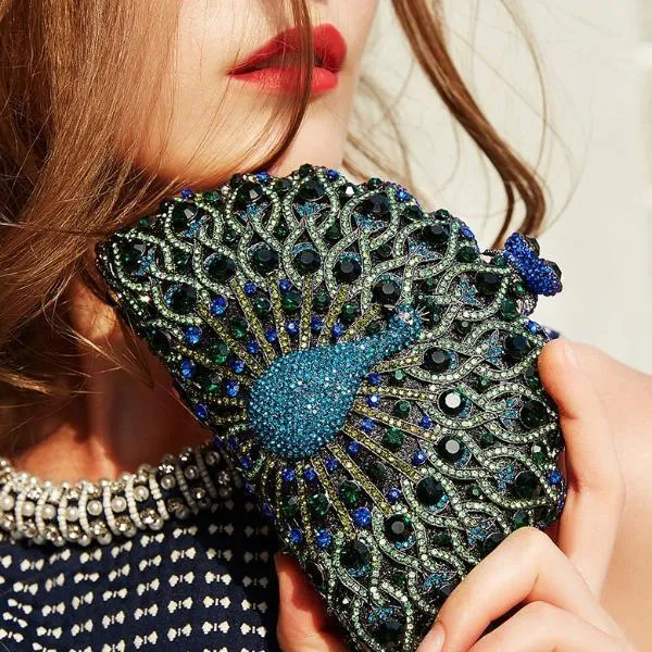 23 Colors, Luxury Crystal Evening Bag Peacock Clutch diamond party bling purse SALE