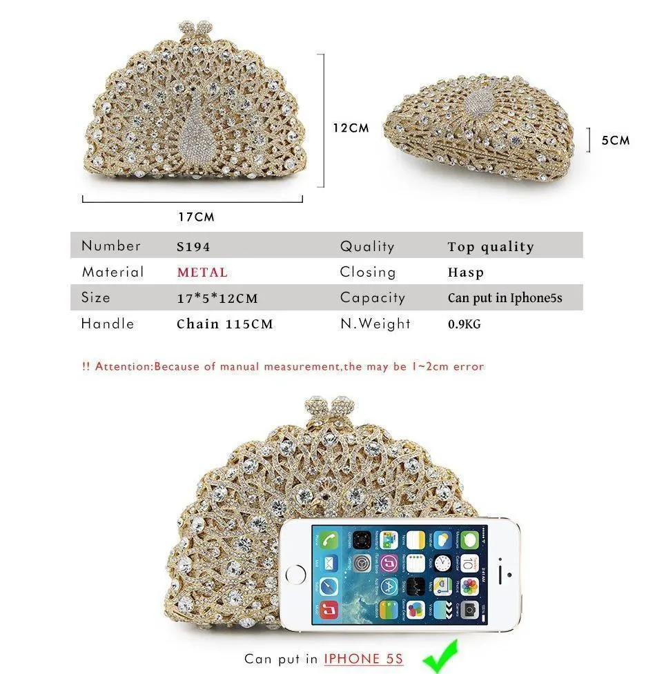 23 Colors, Luxury Crystal Evening Bag Peacock Clutch diamond party bling purse SALE