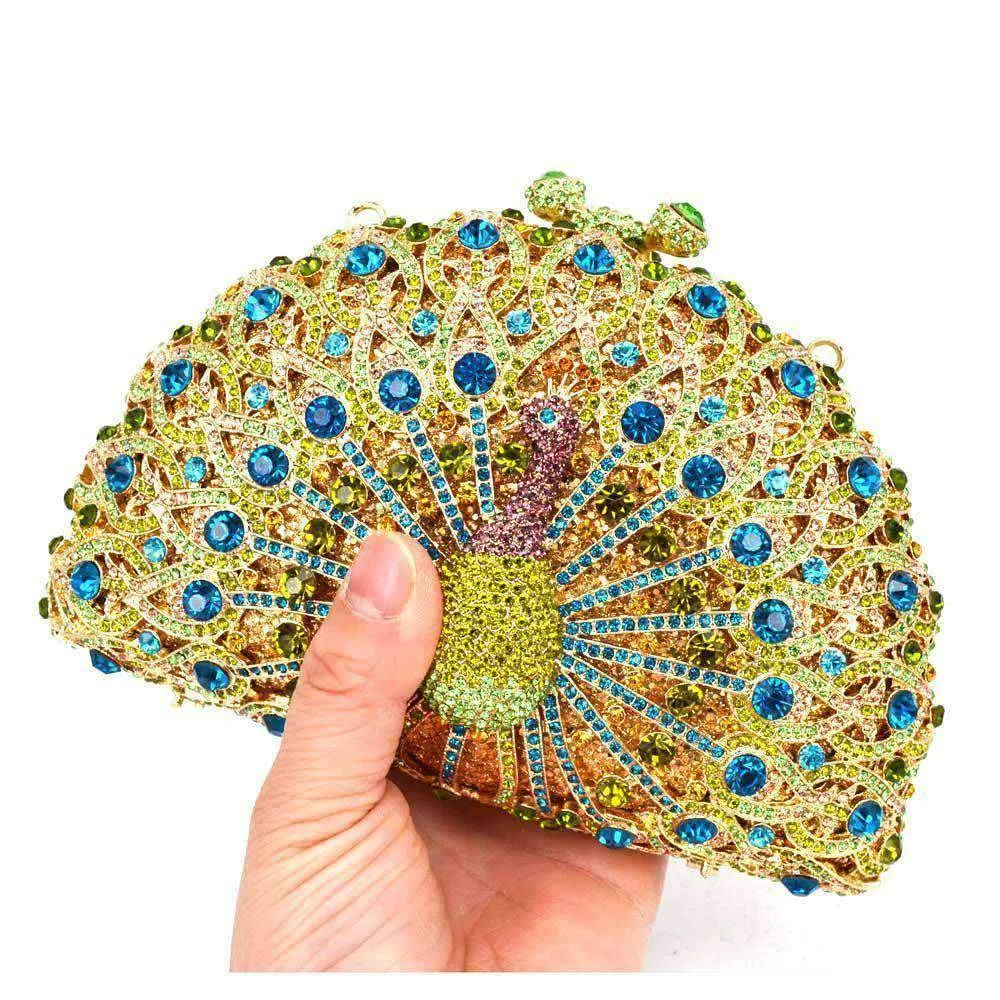 23 Colors, Luxury Crystal Evening Bag Peacock Clutch diamond party bling purse SALE