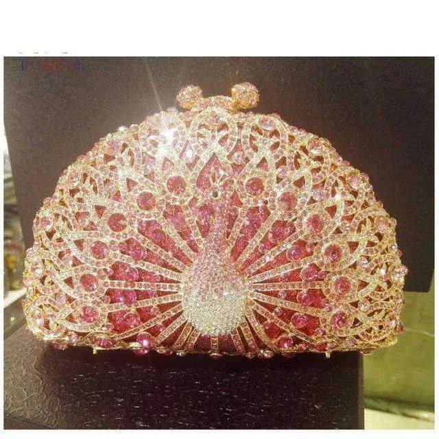 23 Colors, Luxury Crystal Evening Bag Peacock Clutch diamond party bling purse SALE