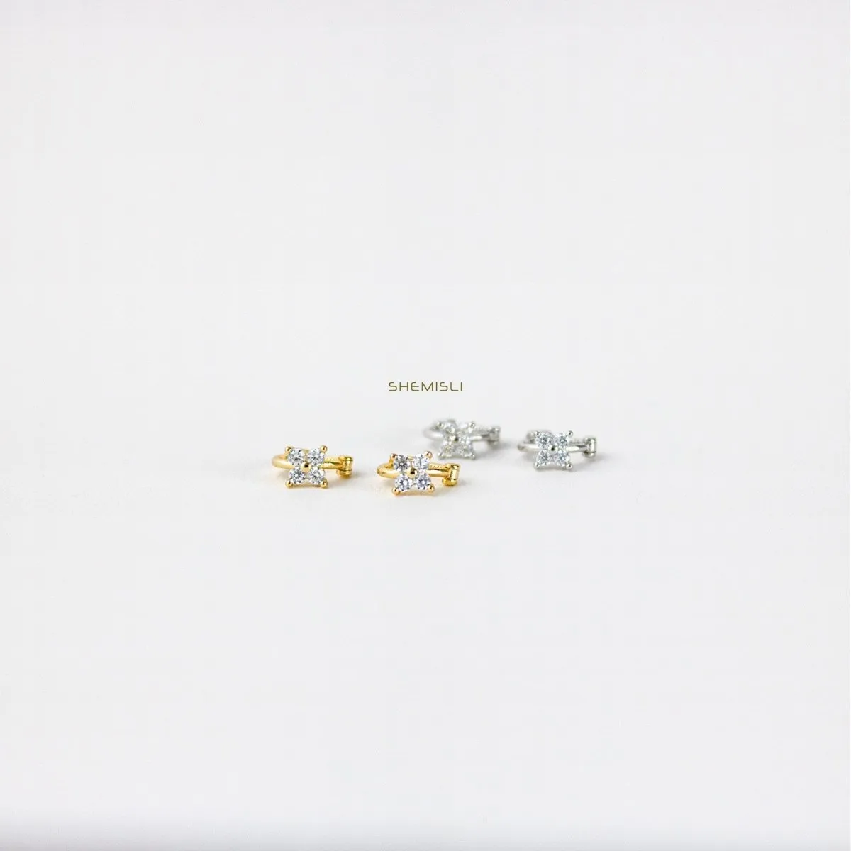 4 Leaf Clover CZ Helix Hoops, Unisex, Gold, Silver SHEMISLI - SH099