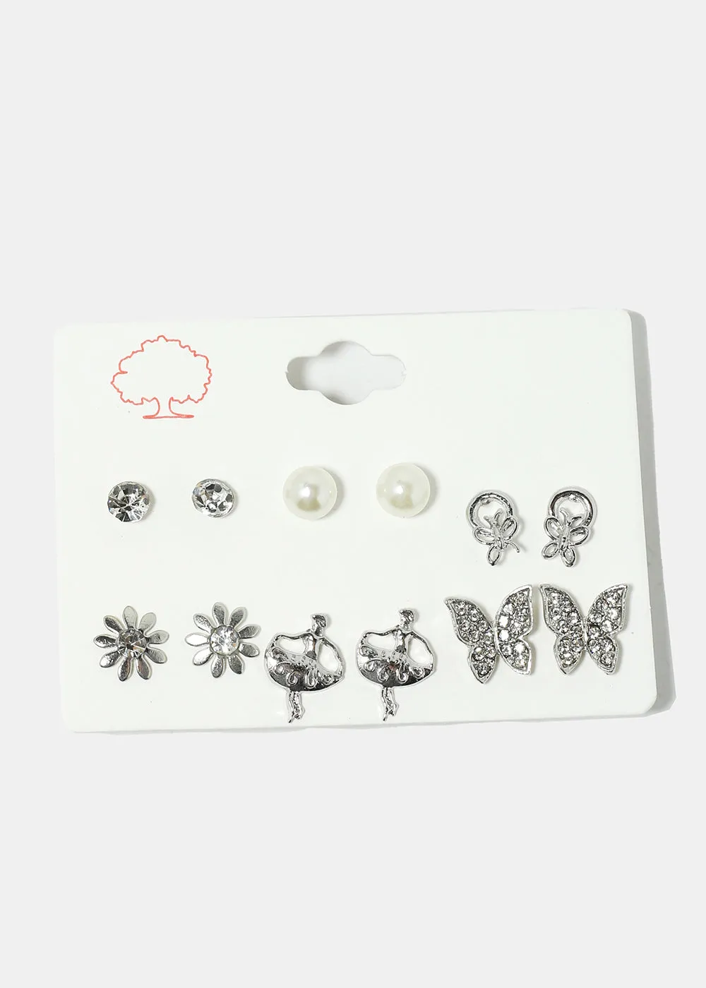 6-Pair Butterfly & Flower Stud Earrings