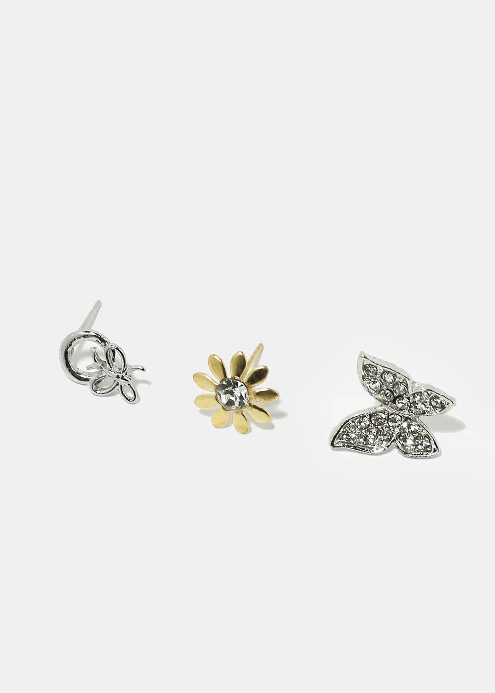 6-Pair Butterfly & Flower Stud Earrings