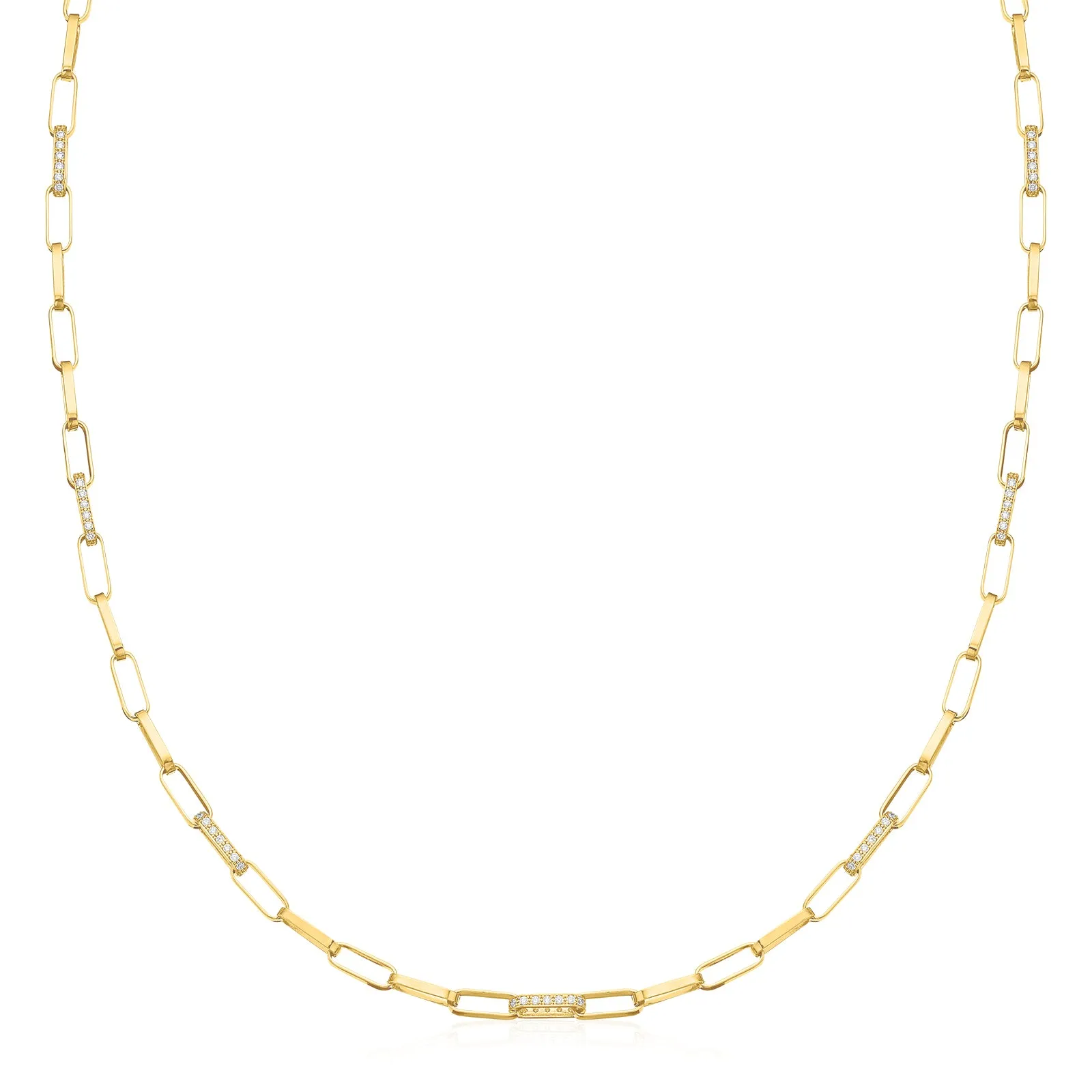 9ct Yellow Gold Silver Filled 45cm Long Belcher Chain with Cubic Zirconia Necklace