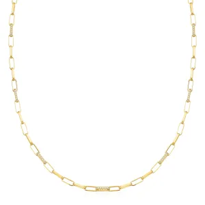 9ct Yellow Gold Silver Filled 45cm Long Belcher Chain with Cubic Zirconia Necklace