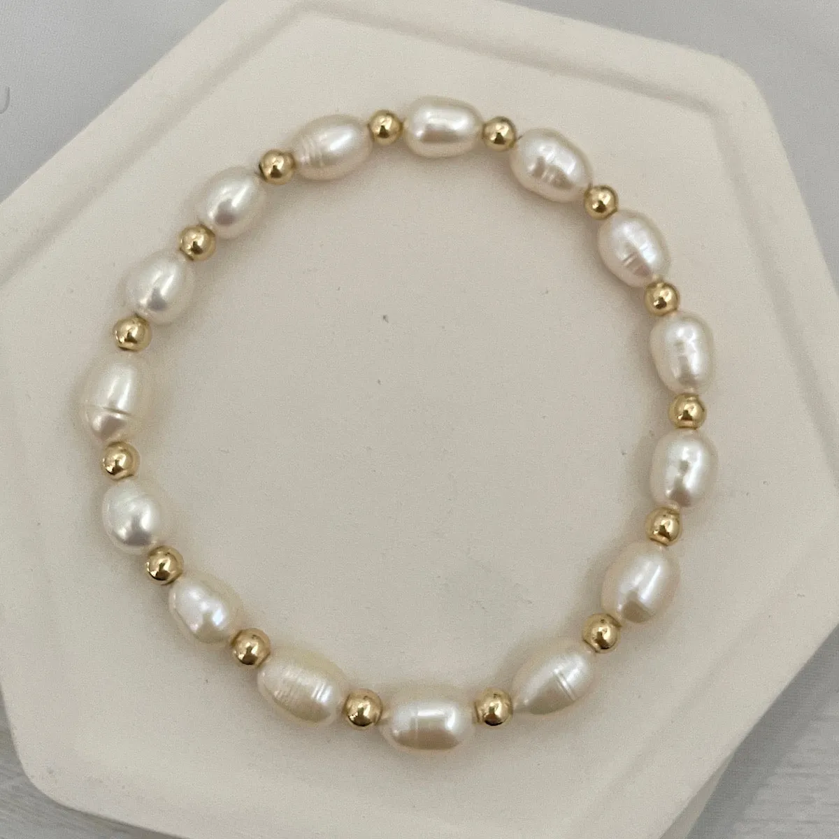 Baroque Pearl Bead Bracelet Gold Fill