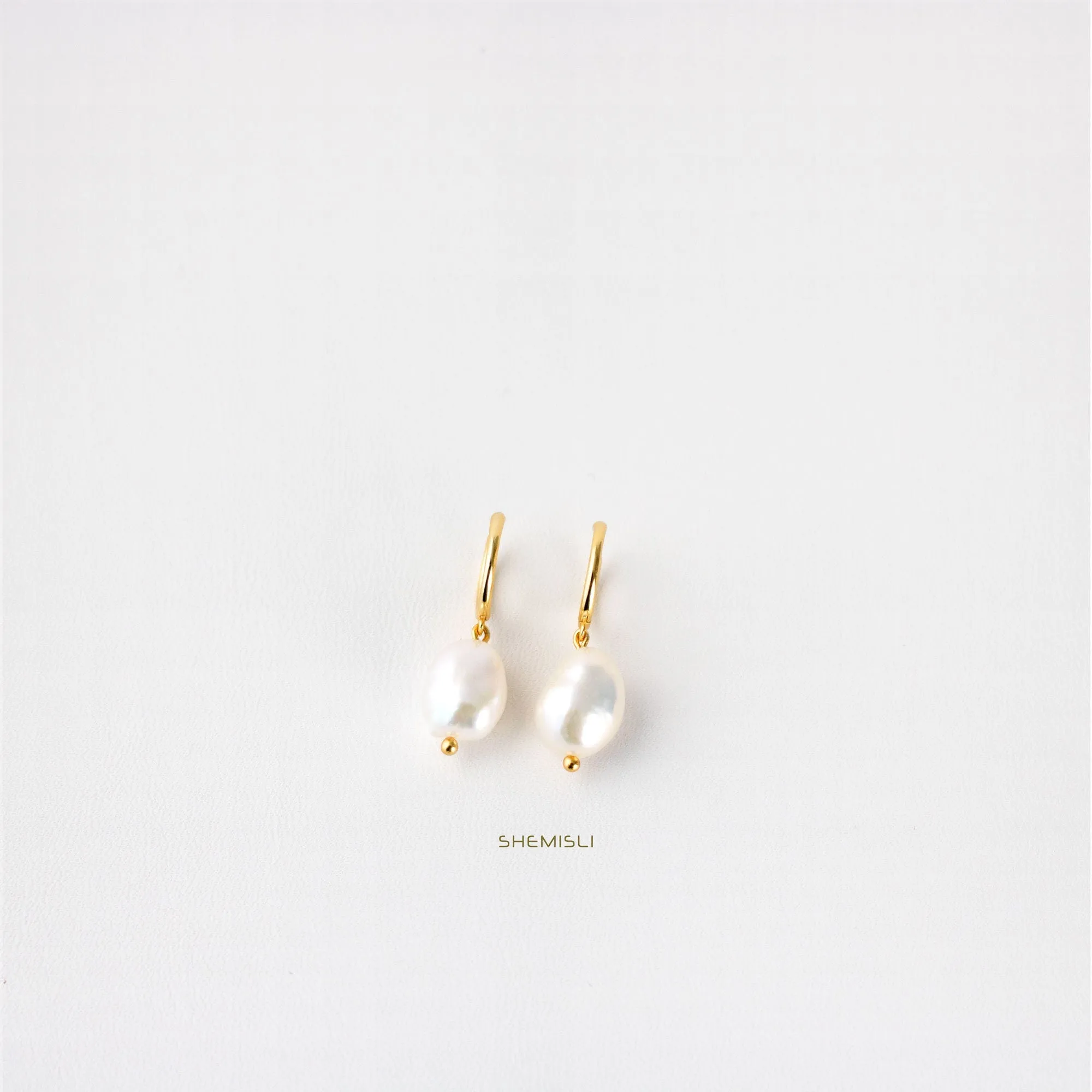 Baroque Pearl Drop Hoop Earrings, Huggies, Unisex, Gold, Silver SHEMISLI - SH123