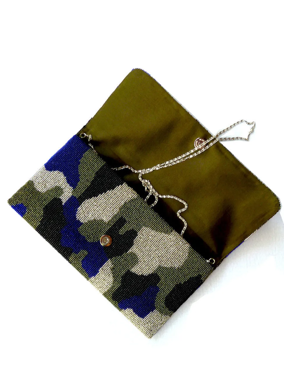 Beaded Large Envelope Clutch Bag Camouflage Turquoise