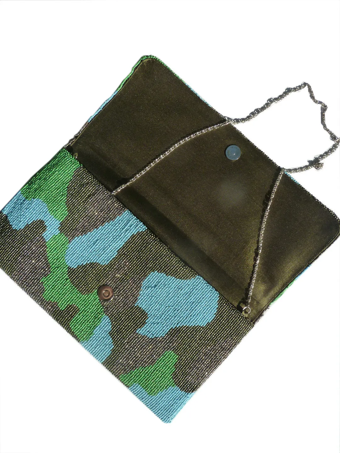 Beaded Large Envelope Clutch Bag Camouflage Turquoise