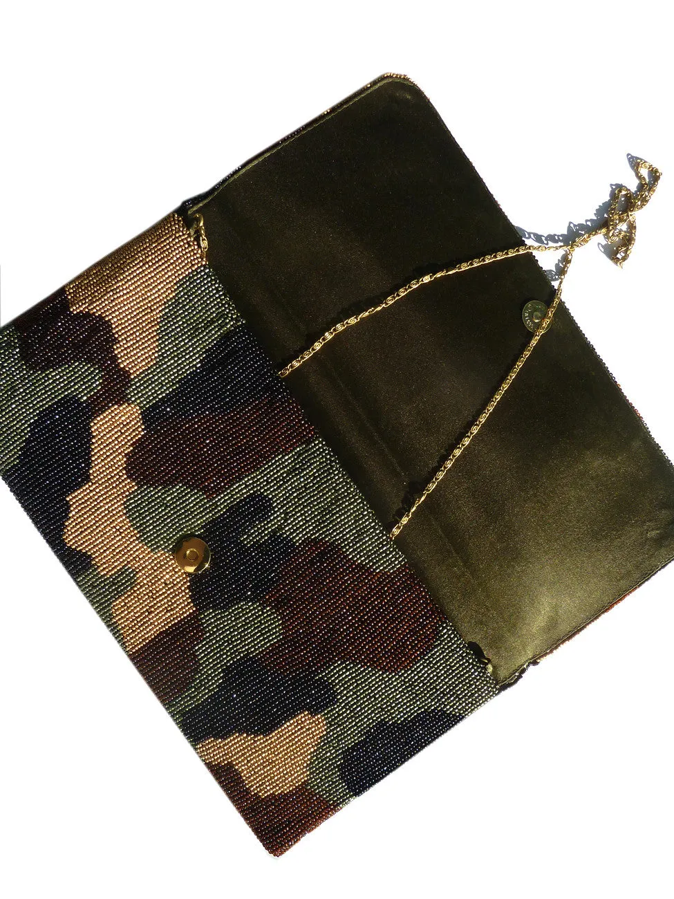 Beaded Large Envelope Clutch Bag Camouflage Turquoise