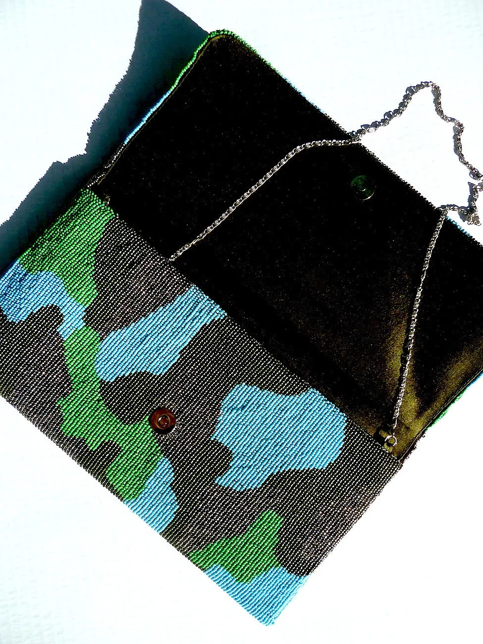 Beaded Large Envelope Clutch Bag Camouflage Turquoise