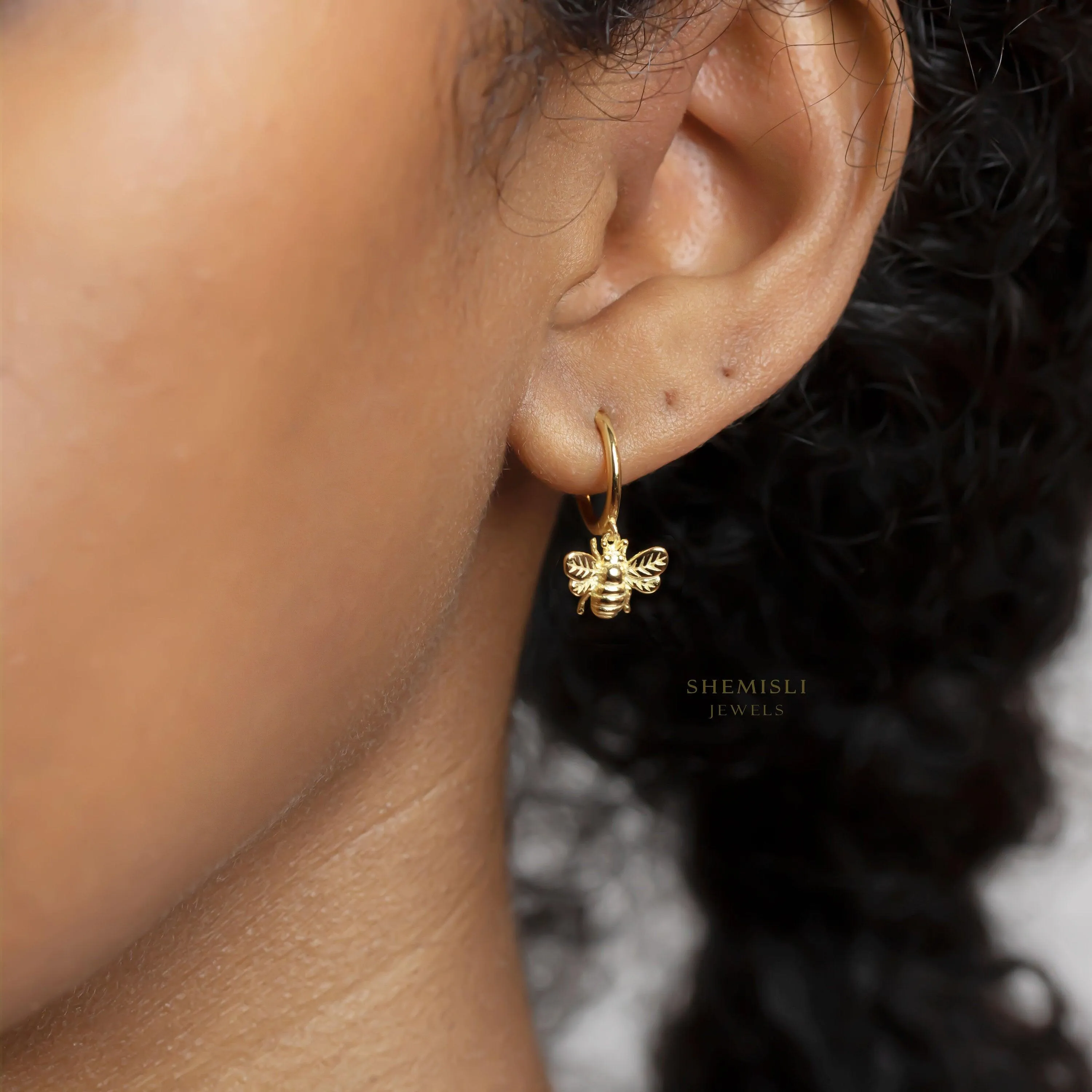 Bee Hoops Earrings, Gold, Silver SHEMISLI - SH188