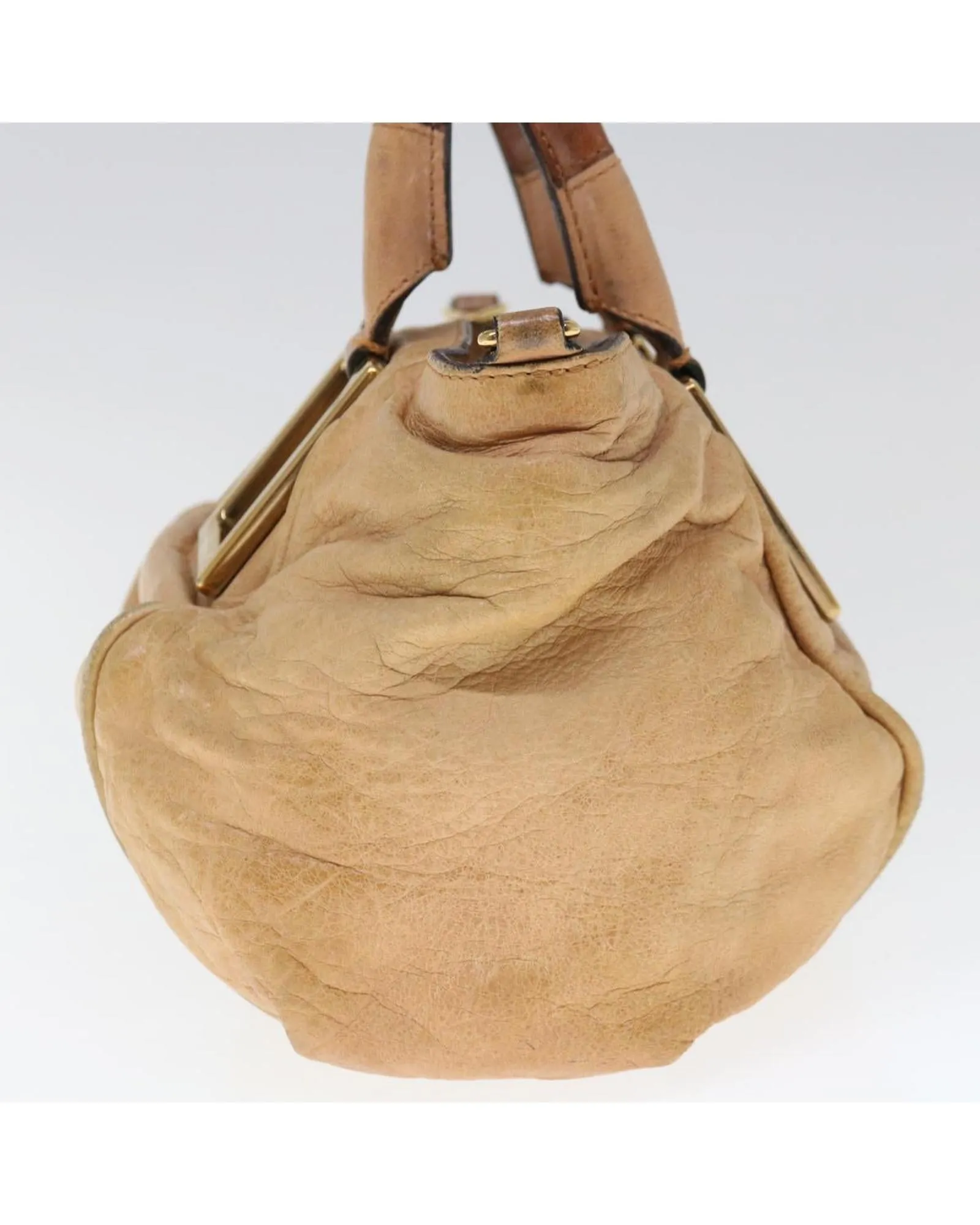 Beige Leather Shoulder Bag with Detachable Strap