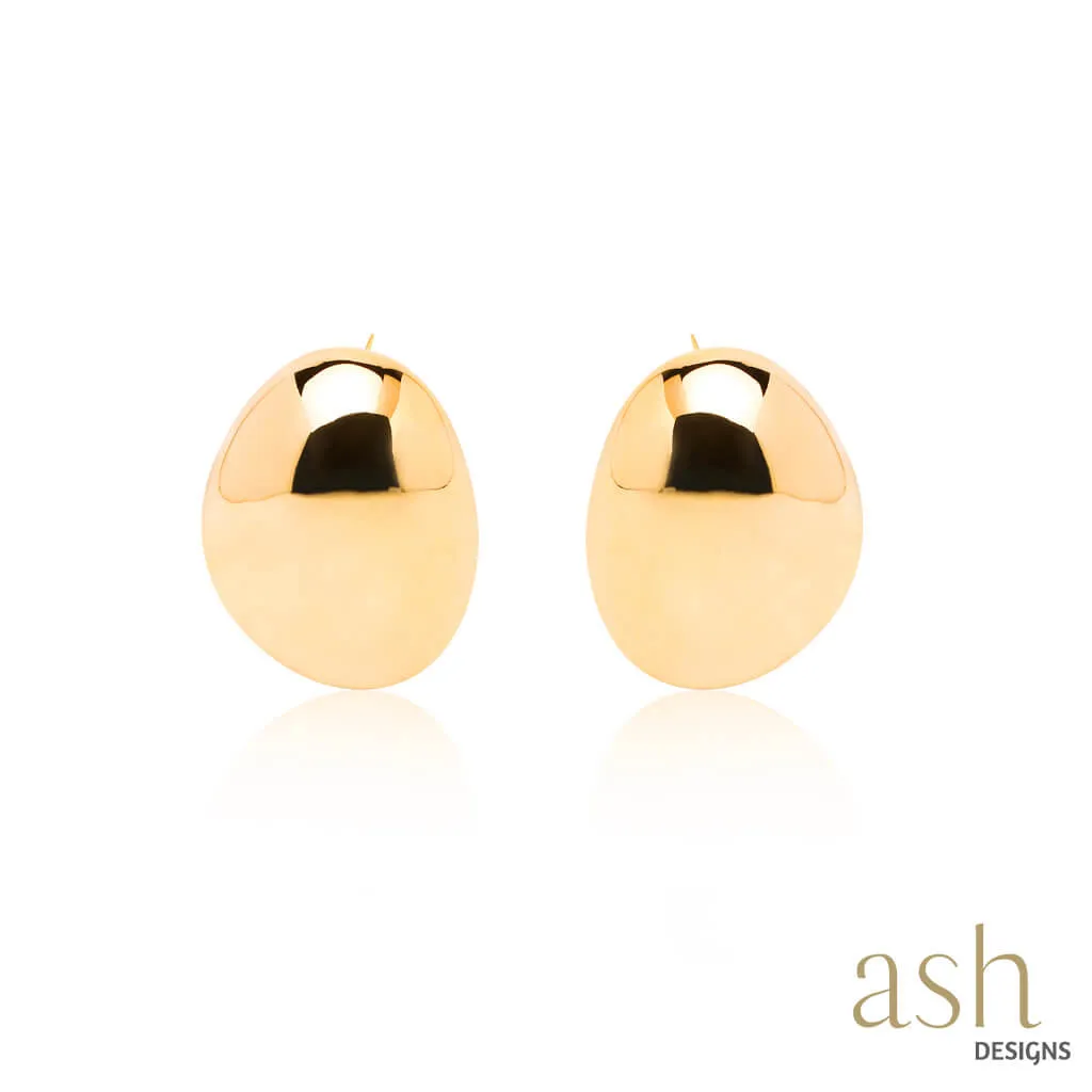 Big Dome Oval Stud 18K Gold Plated Earrings