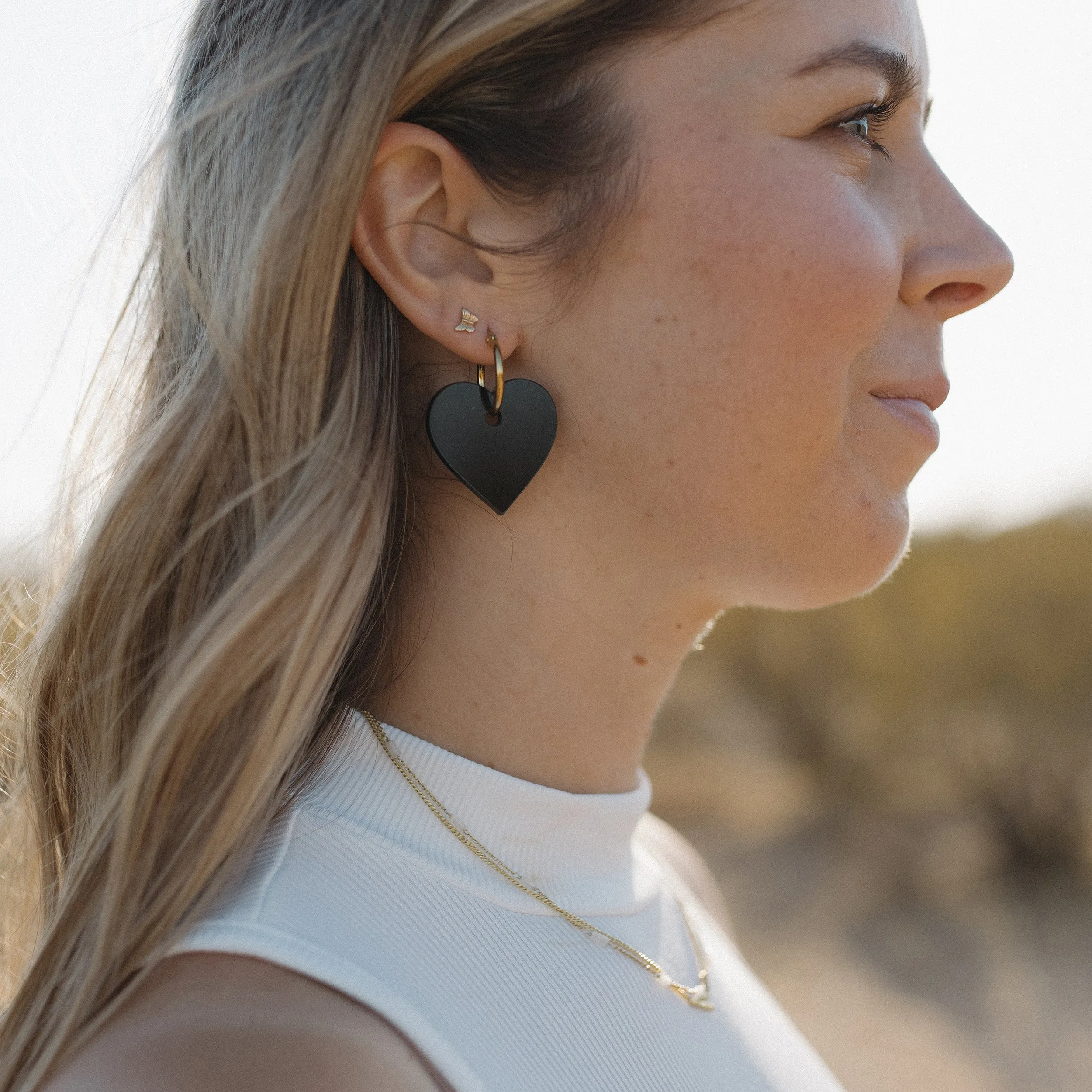 Black Heart Hoop Earrings