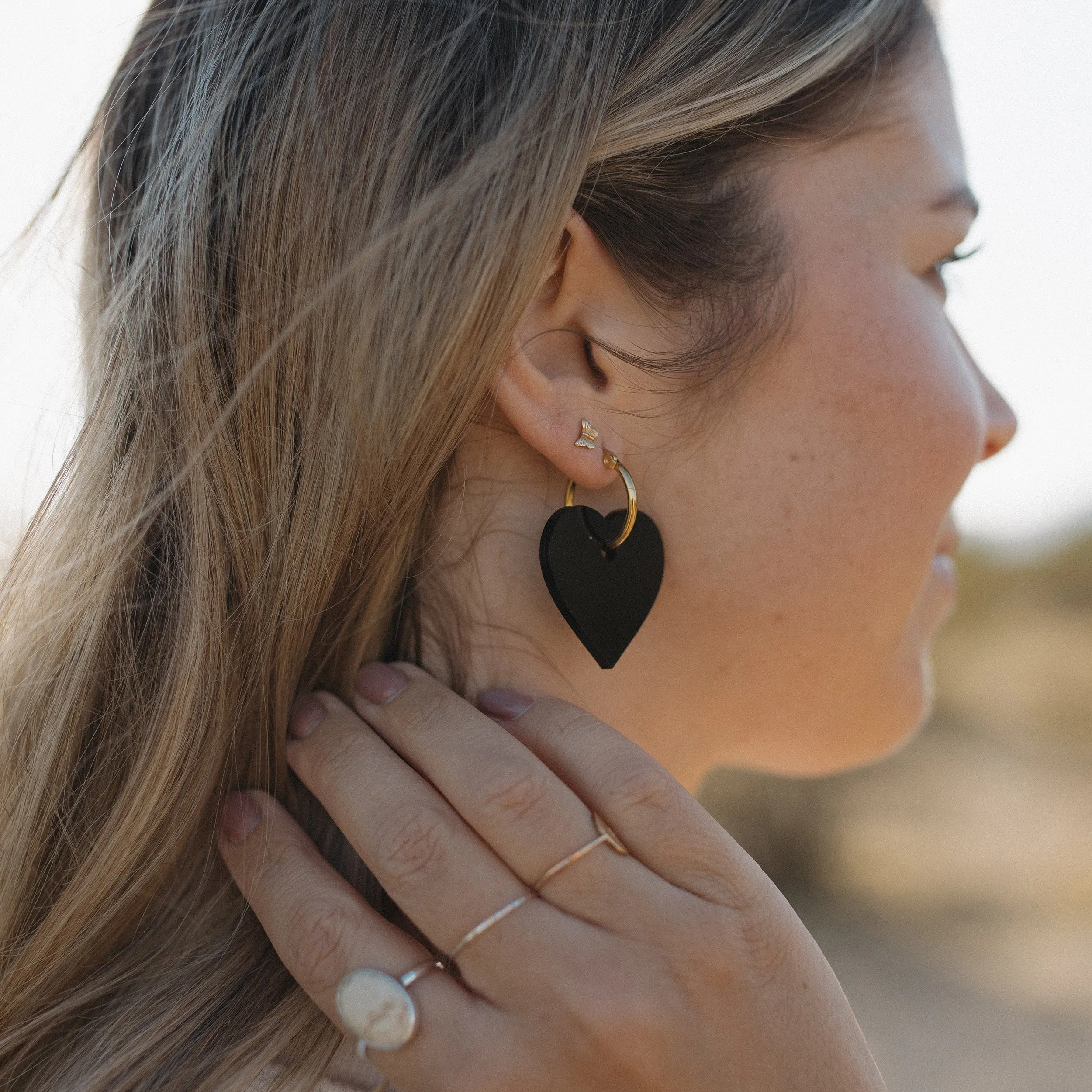 Black Heart Hoop Earrings