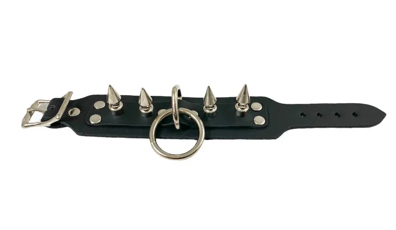 Black Leather Bondage Bracelet w/ 1" Spikes