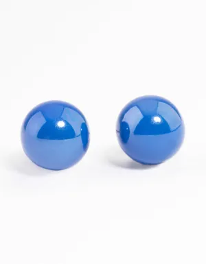 Blue Shiny Ball Stud Earrings