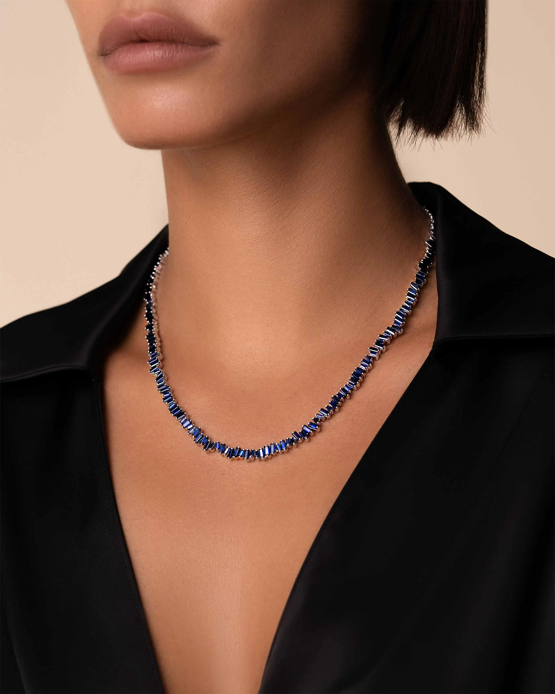 Bold Dark Blue Sapphire Tennis Necklace