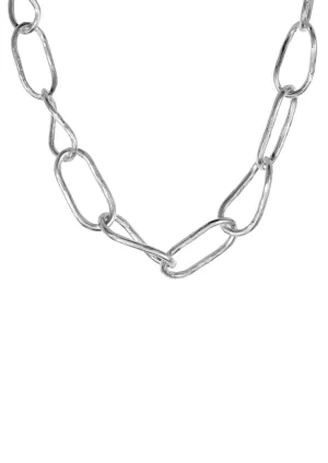 Bold Hammered Chain Necklace Silver