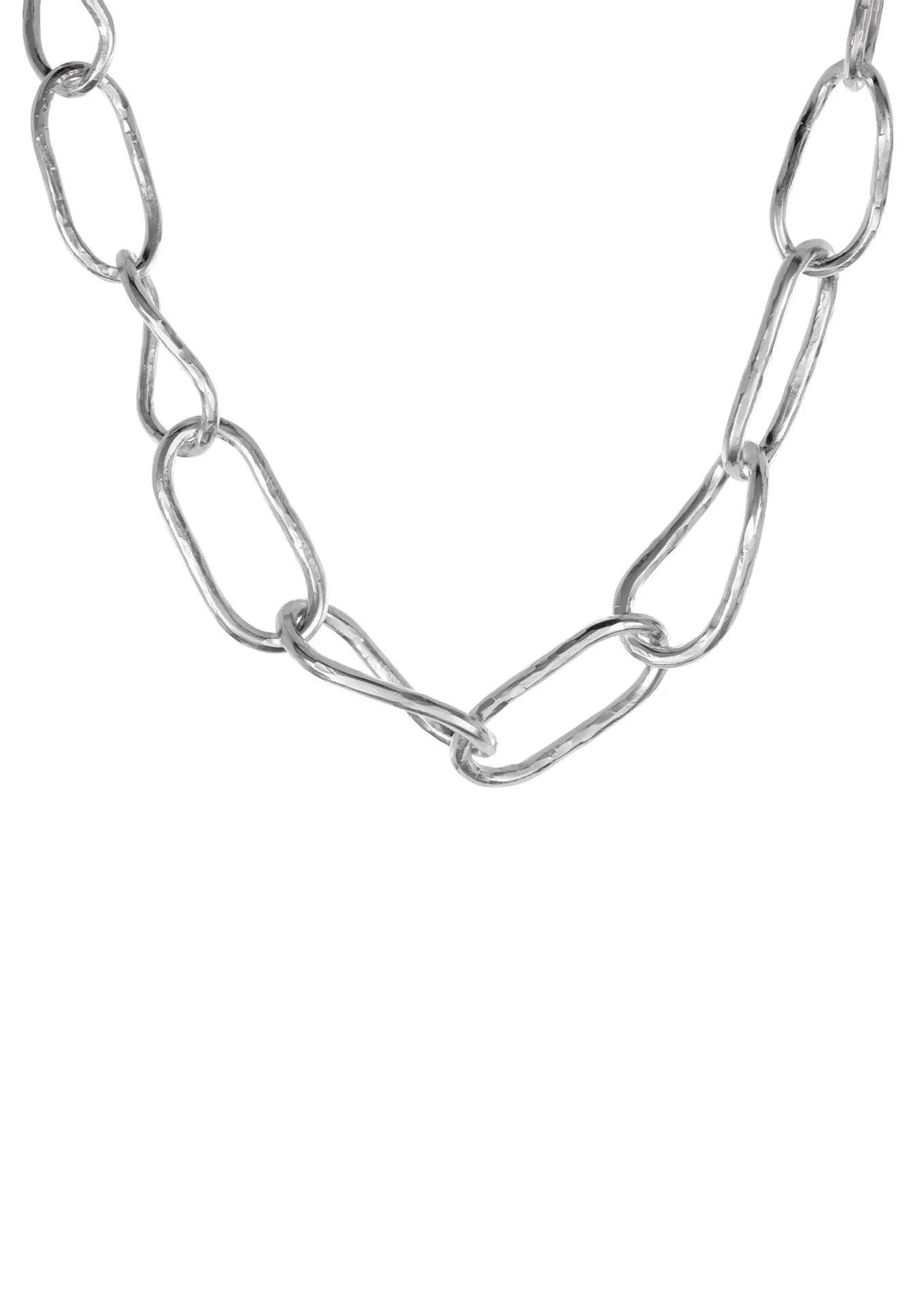 Bold Hammered Chain Necklace Silver