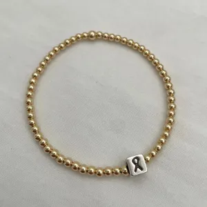 Breast Cancer Ribbon Floating Charm Bead Bracelet Gold Fill