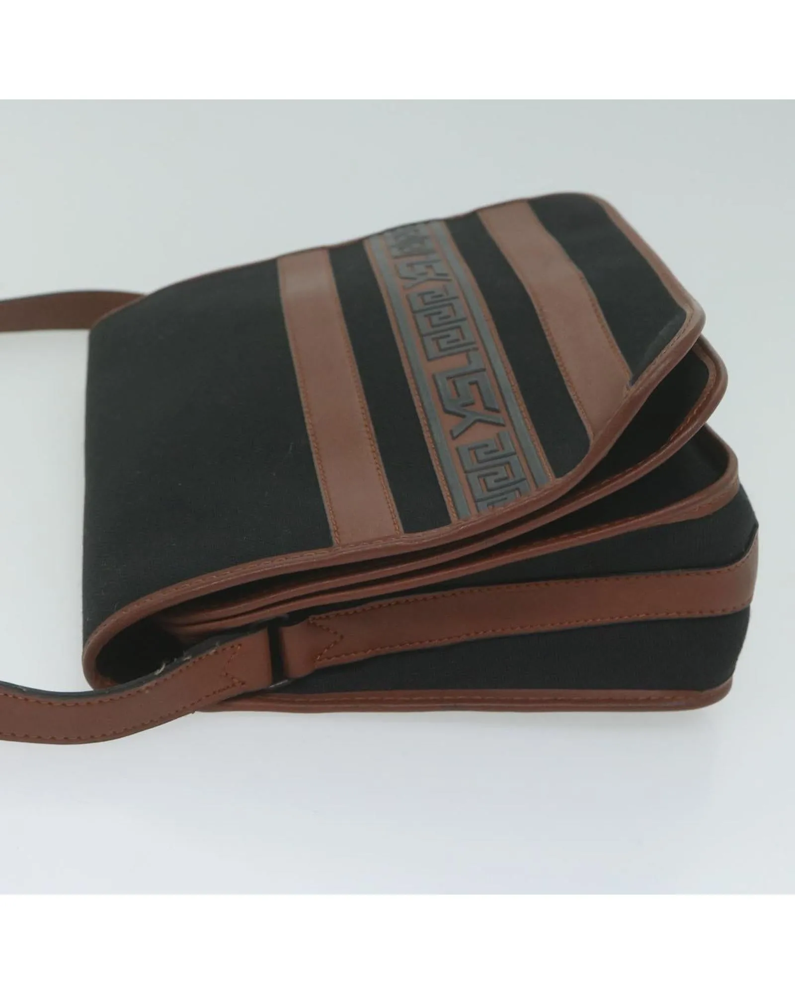 Canvas Shoulder Bag with Authentic Brown Details