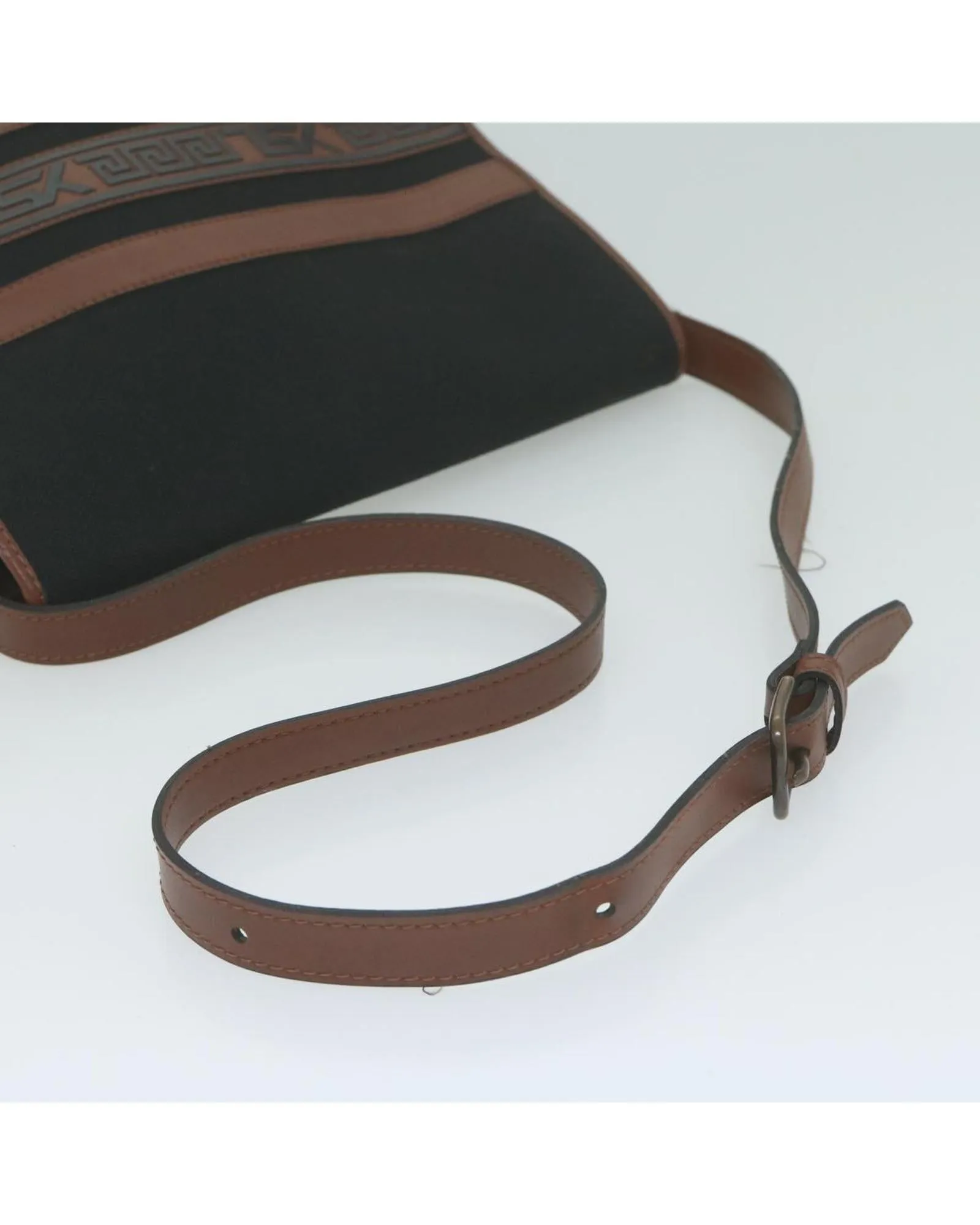 Canvas Shoulder Bag with Authentic Brown Details