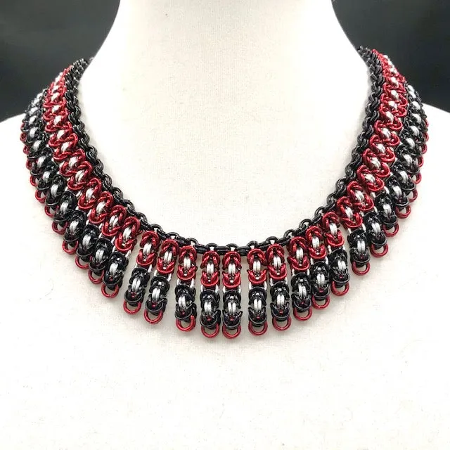 Celebration Collar in Black, Red, and Silver by Fay Rogers