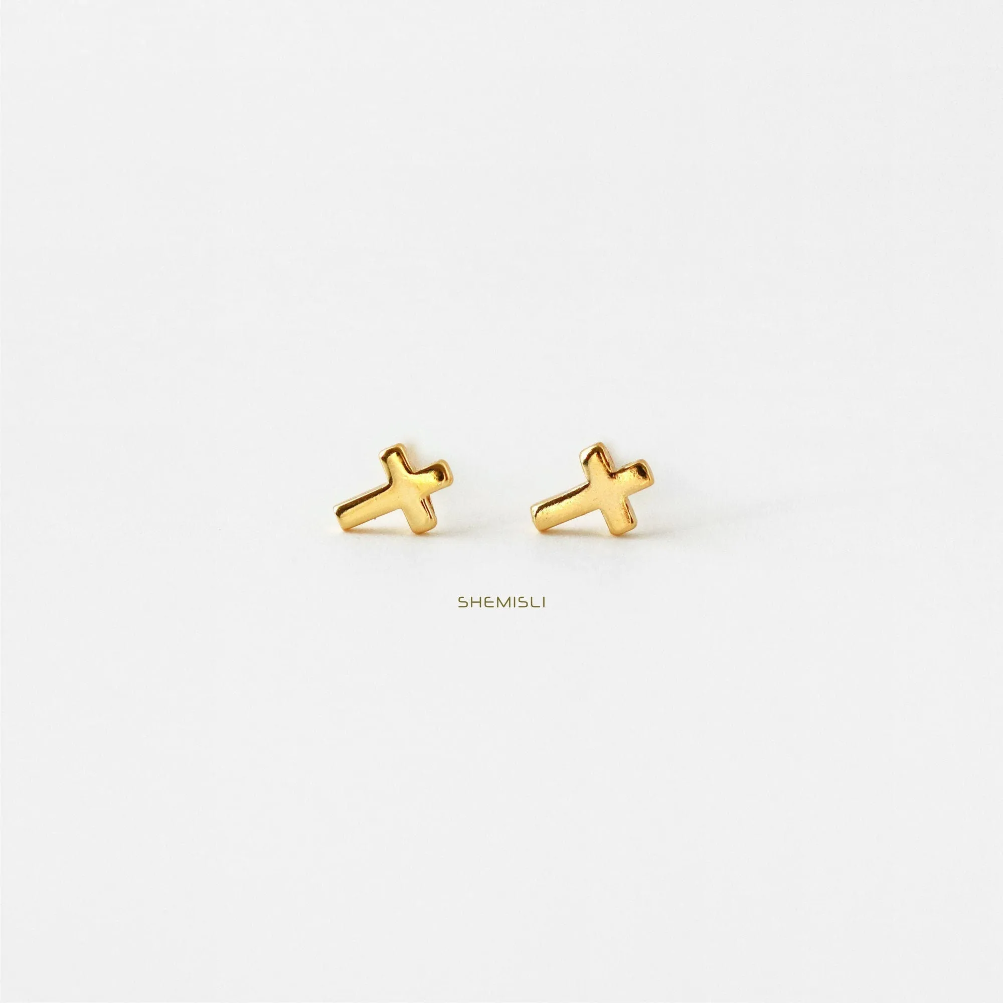 Cross Studs Earrings, Unisex, Gold, Silver SHEMISLI SS015