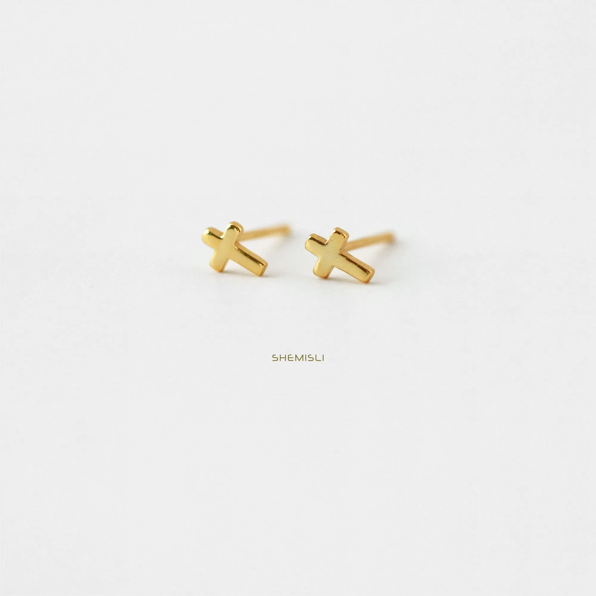 Cross Studs Earrings, Unisex, Gold, Silver SHEMISLI SS015