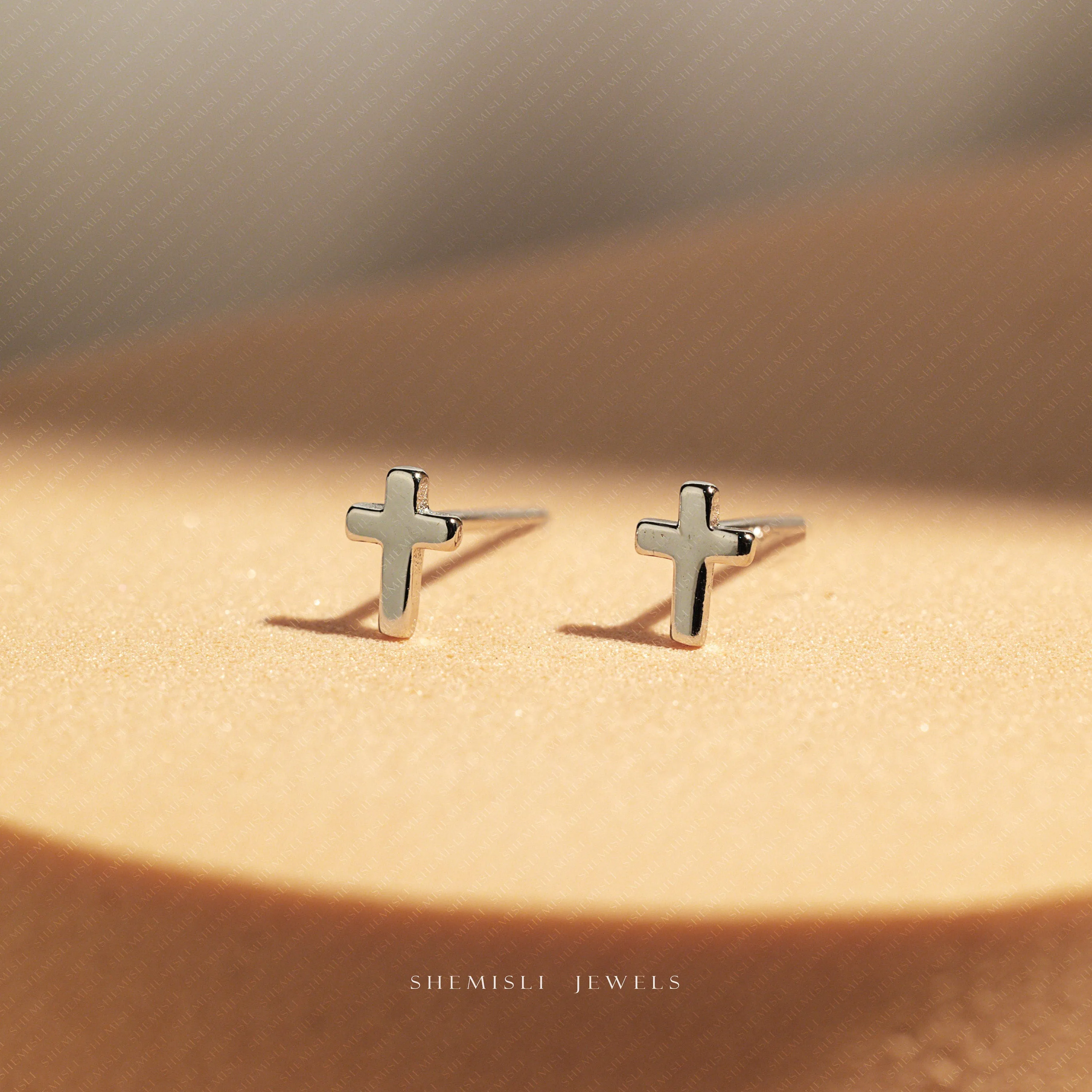 Cross Studs Earrings, Unisex, Gold, Silver SHEMISLI SS015