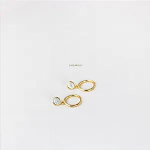 CZ Drop Hoop Earrings, Huggies, Unisex, Gold, Silver SHEMISLI SH068