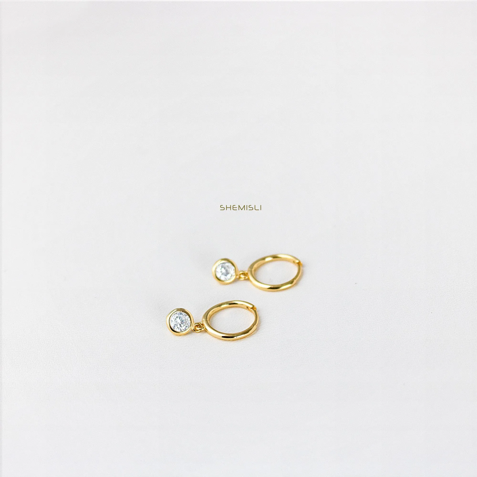 CZ Drop Hoop Earrings, Huggies, Unisex, Gold, Silver SHEMISLI SH068