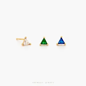 CZ Triangle Studs Earrings, White Stone, Emerald, Sapphire, Unisex, Gold, Silver SHEMISLI SS191, SS192, SS238