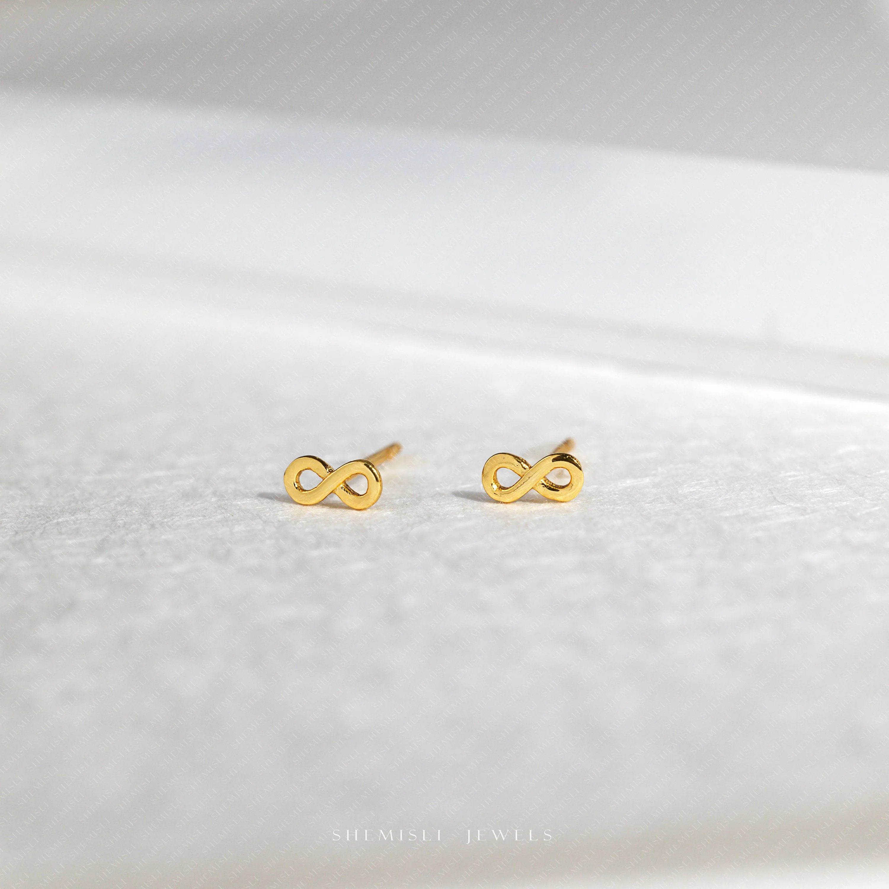 Dainty Infinity Sign Studs Earrings, Unisex, Gold, Silver SHEMISLI SS805 Butterfly End, SS806 Screw Ball End (Type A)