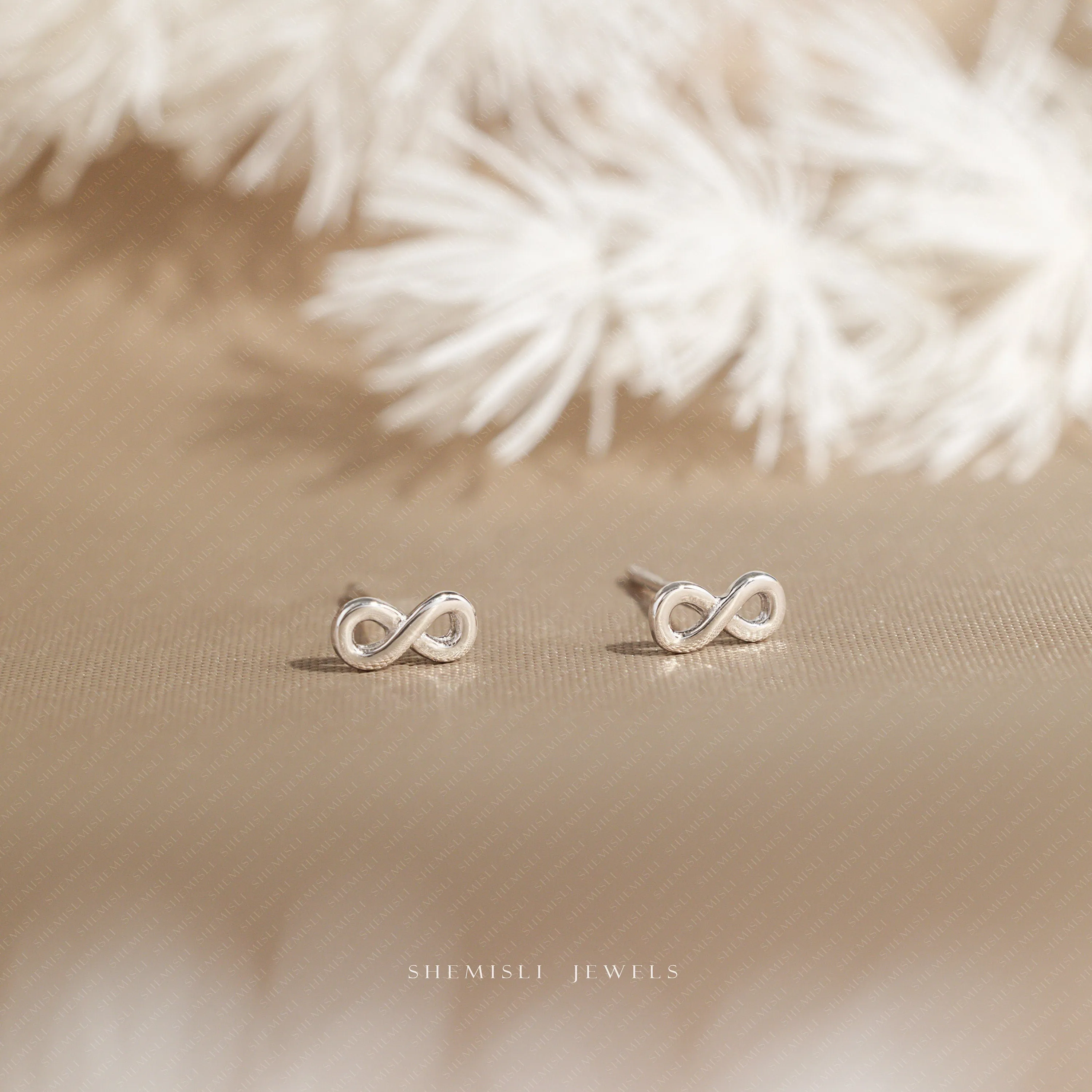 Dainty Infinity Sign Studs Earrings, Unisex, Gold, Silver SHEMISLI SS805 Butterfly End, SS806 Screw Ball End (Type A)