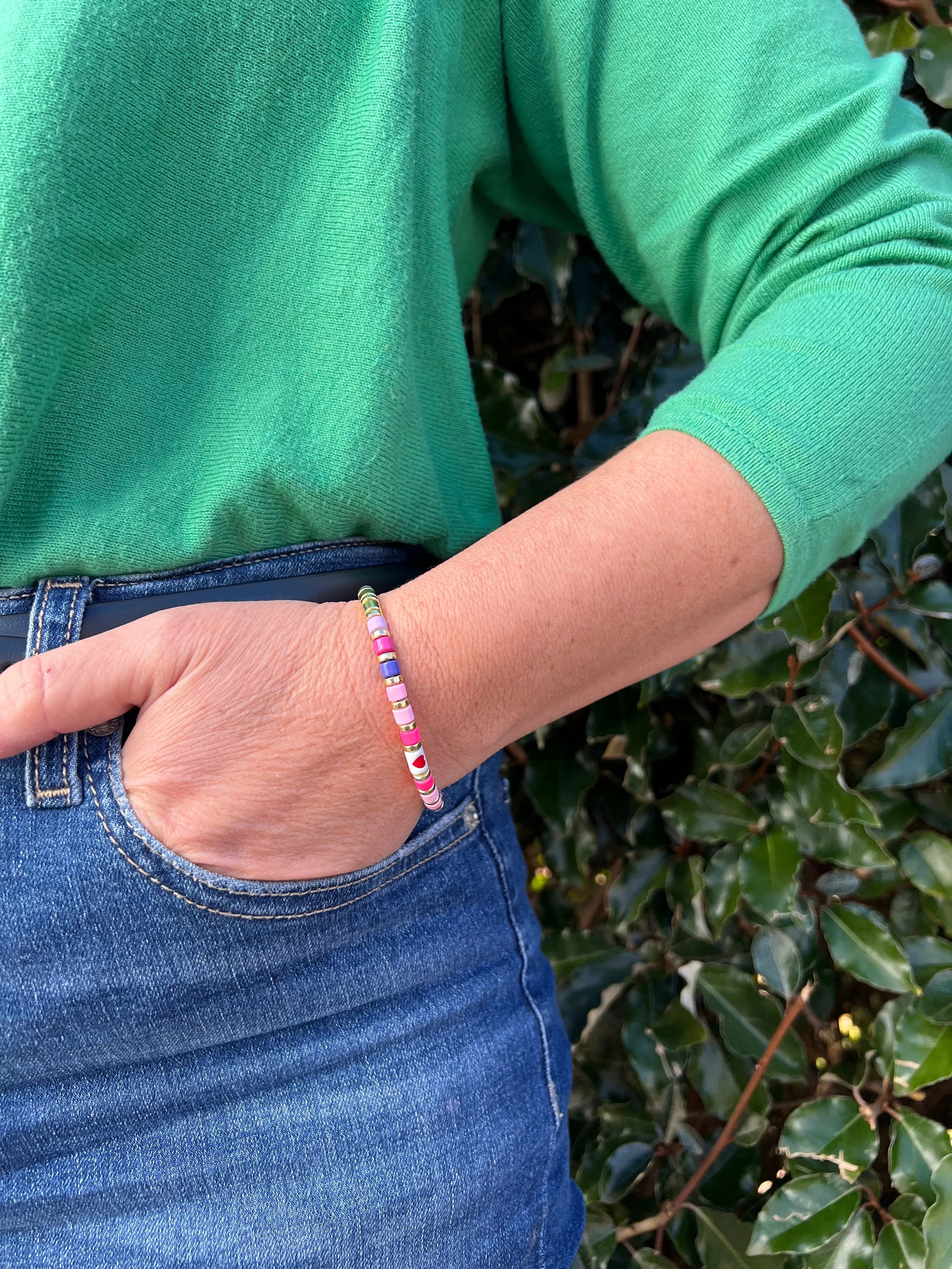 Enamel Bracelet Heart Pinks & Golds